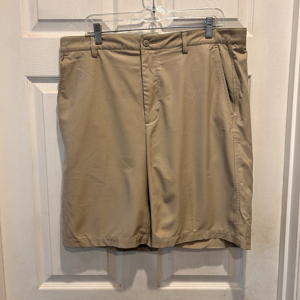FootJoy Mens Performance Golf Shorts Khaki Tan Stretch Sz 36 10" Logo Activewear